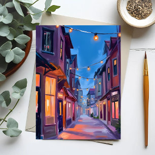 Carte Postale Promenade de minuit   Peinture aquarelle de rue de