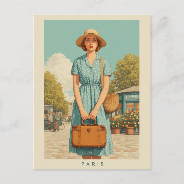 Carte Postale Promenade d'été vintage à Paris (Devant)