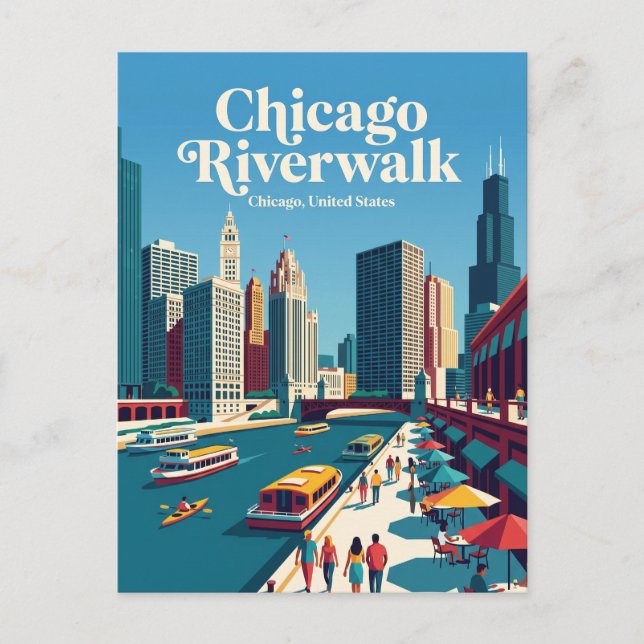Carte Postale Promenade du Chicago Riverwalk Illinois (Devant)
