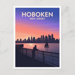 Carte Postale Promenade du front de mer d'Hoboken New Jersey Tra