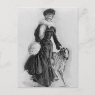 Carte Postale Promenade hivernale avec son chien