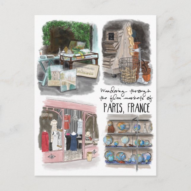 Carte Postale Promenade sur les marchés aux puces de Paris - Car (Devant)