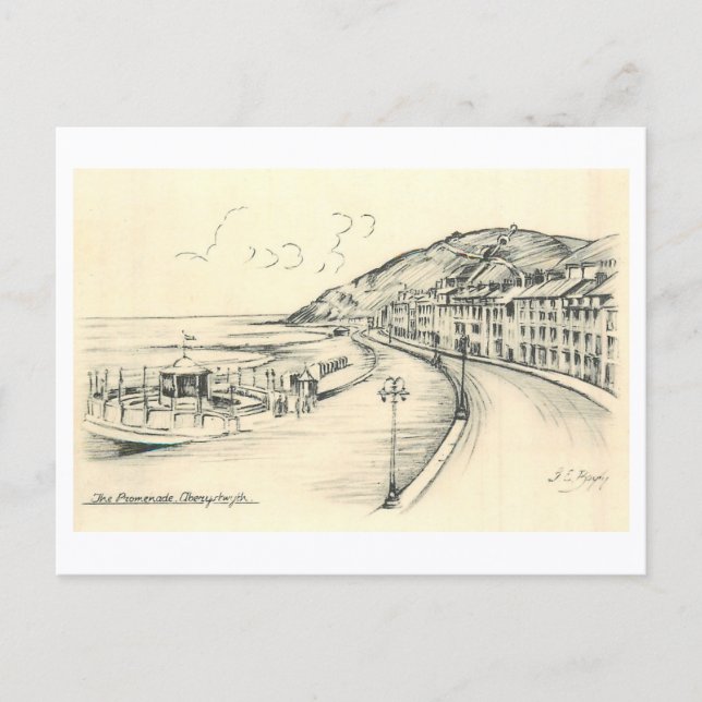 Carte Postale Promenade vintage d'Aberystwyth (Devant)