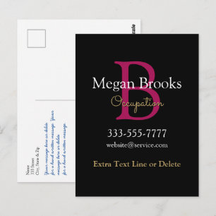 Carte Postale Promo Entreprise, Nom, Monogramme & Titre sur Fond