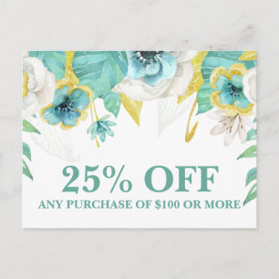 Carte Postale Promotions turquoises de marketing floral peint Ve