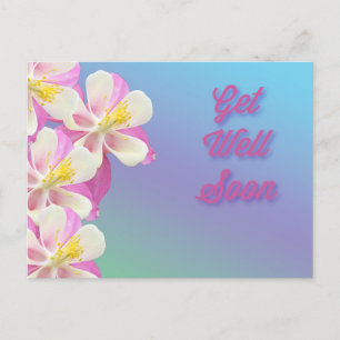 Carte Postale Prompt rétablissement Columbine Fleur Rose & Blanc