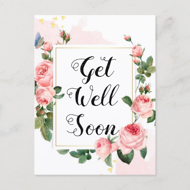 Carte Postale prompt rétablissement, fond de roses aquarelle, pe (Devant)