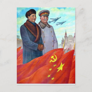 Carte Postale propagande originale Mao tse tung et Joseph Stalin