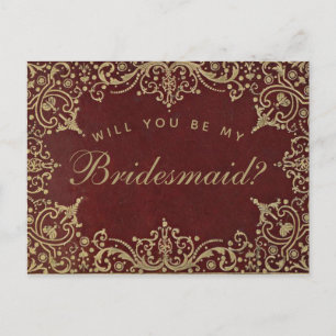 Carte Postale Proposition Bridesmaid Elégante Vintage Gold Bourg