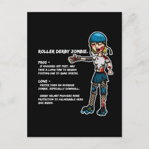 Carte Postale Pros et Cons Roller Derby Zombie