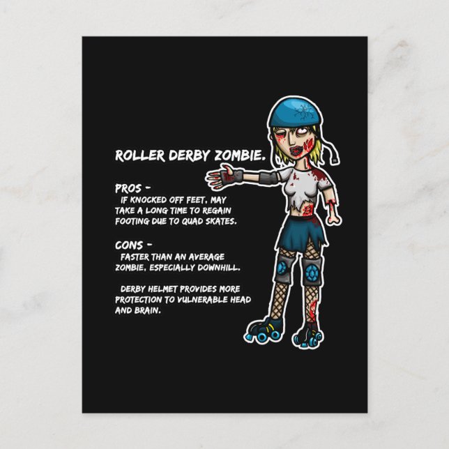 Carte Postale Pros et Cons Roller Derby Zombie (Devant)