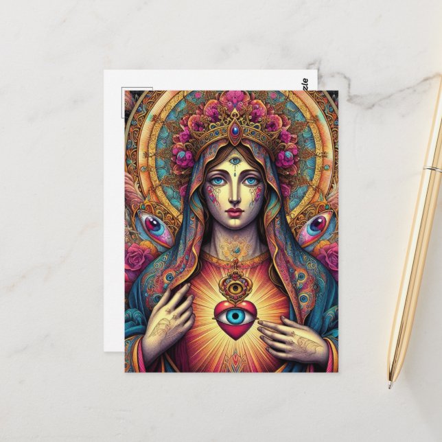 Carte Postale  Protection From Evil Sacred Heart Of Mary (Devant/Arrière en situation)