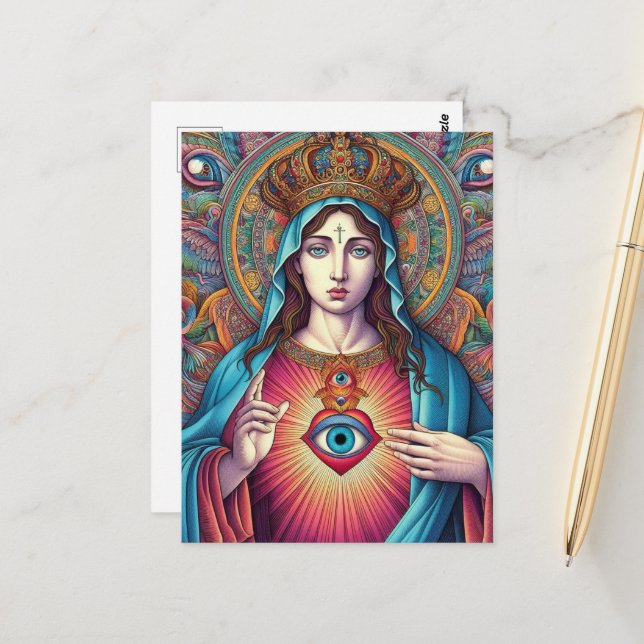 Carte Postale  Protection From Evil Sacred Heart Of Mary (Devant/Arrière en situation)