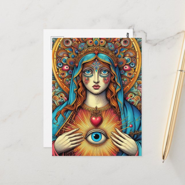 Carte Postale  Protection From Evil Sacred Heart Of Mary (Devant/Arrière en situation)