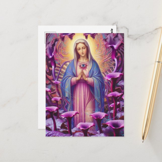 Carte Postale Protection psychédélique de Marie contre le mal (Devant/Arrière en situation)