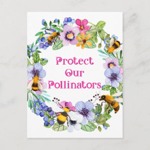 Carte Postale Protéger nos pollinisateurs Fleurs d'abeilles