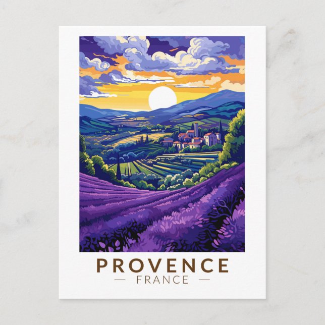 Carte Postale Provence France Lavande Voyage Art Rétro (Devant)