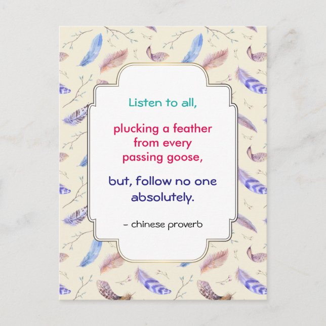 Carte Postale Proverbe chinois inspirant et intelligent (Devant)