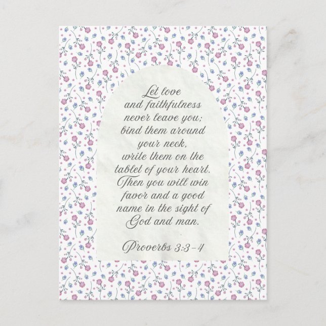 Carte Postale Proverbes 3:3–4 Écriture florale  (Devant)