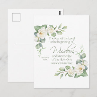 Carte Postale Proverbes 9:10 Eucalyptus Roses Blanches Sauge Ver