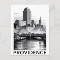Providence Rhode Island Gravure sur bois Noir et B