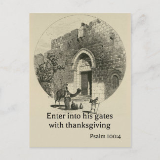 Carte Postale Psaume 100:4 sur fond des murs de Jérusalem