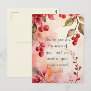 Carte Postale Psaume 20:4 Désir de Votre Cœur Écriture Floral