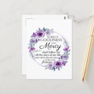 Carte Postale Psaume 23:6 Inspirationnel Bible Verse Floral Viol