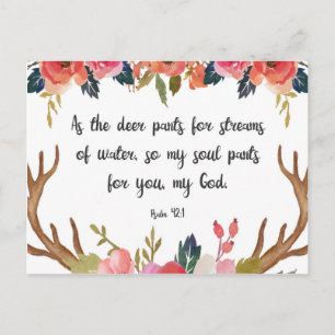 Carte Postale Psaume 42:1, Floral Antlers Bible Verse Postcard
