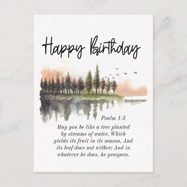Carte Postale Psaume d'anniversaire 1-3 Verset biblique Nature A (Devant)