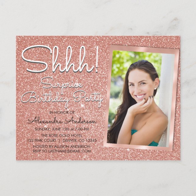 Carte Postale Psst ! Photo de fête d'anniversaire Rose Gold Surp (Devant)