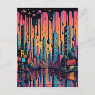 Carte Postale Psychedelic Drippy City Art