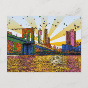 Carte Postale Psychedelic New York : Brooklyn Bridge, WTC #1