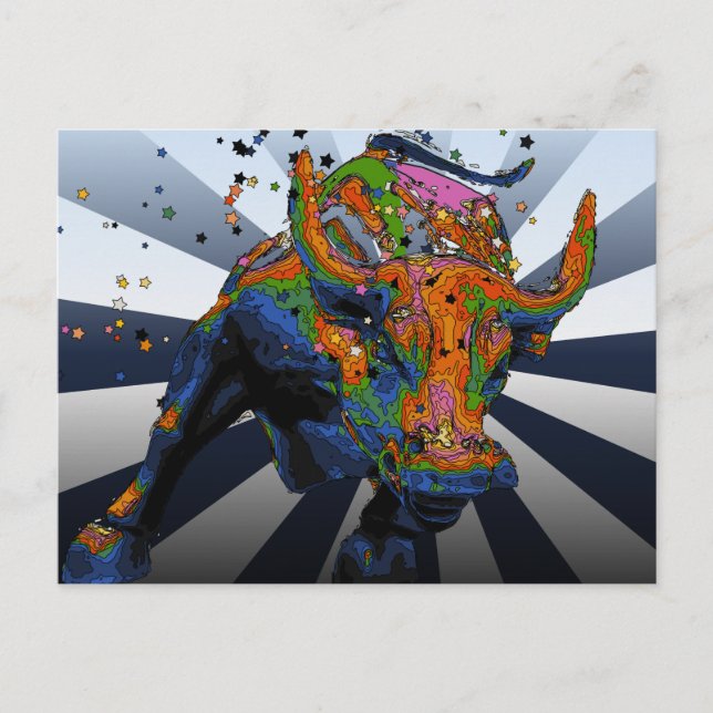 Carte Postale Psychedelic NYC : Charging Bull of Wall Street (Devant)
