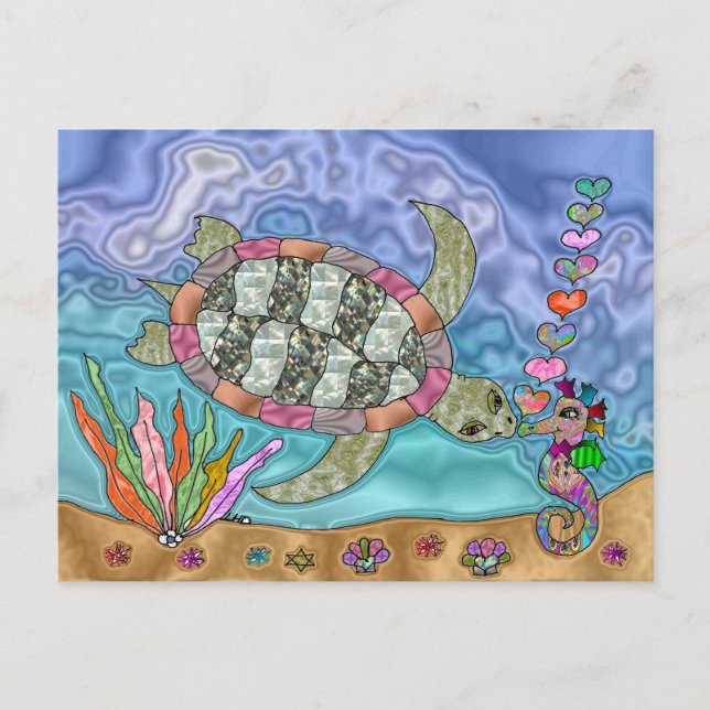 Carte Postale Psychédélic Sea Turtle Seahorse (Devant)