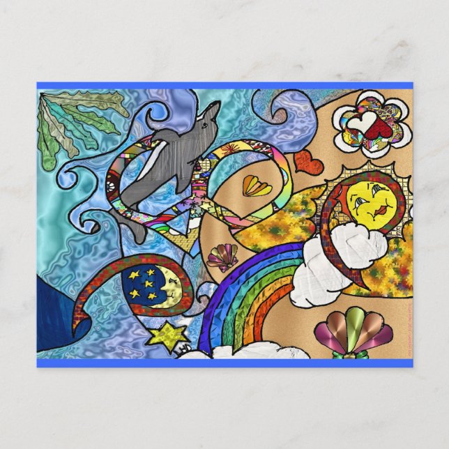 Carte Postale Psychédélique des années 60 rétro à la plage Vêtem (Devant)