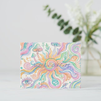 Carte Postale Psychedélique Hippie Aquarelle Douce