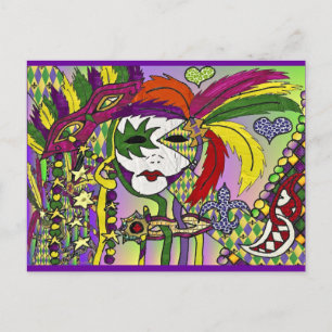 Carte Postale Psychédélique Mardi Gras Plumes Masques Cadeaux Vê