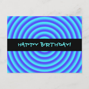 Carte Postale Psychédélique Neon Cercles Bleus Joyeux Anniversai