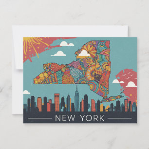 Carte Postale Psychédélique New York Map Art   Ville et État dyn
