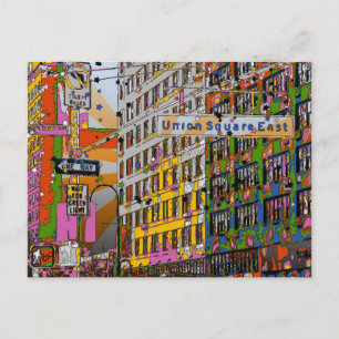 Carte Postale Psychedélique NYC : Union Carré Building, St Sign 
