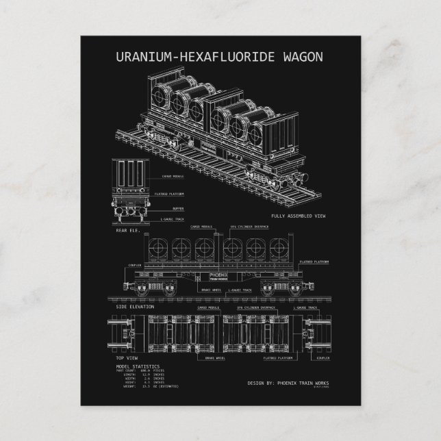 Carte Postale PTW Wagon de fluorure d'uranium "Blueprint" (Devant)