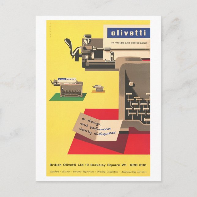 Carte Postale Publicité ancienne pour machine à écrire Olivetti (Devant)