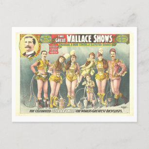 Carte Postale Publicité de cirque vintage avec des cyclistes