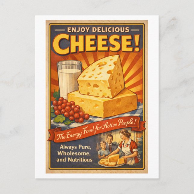 Carte Postale Publicité de fromage de style vintage (Devant)