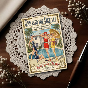 Carte Postale Publicité de mode de bain chic au bord de la pisci