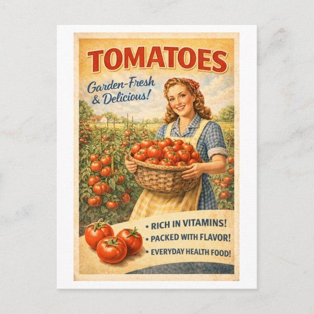 Carte Postale Publicité de style vintage pour tomates (Devant)