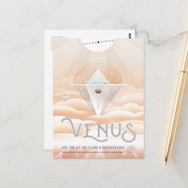 Carte Postale Publicité de voyage de science-fiction, planète Vé (Devant/Arrière en situation)