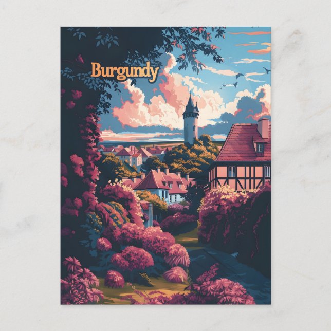 Carte Postale Publicité de voyage vintage en Bourgogne (Devant)