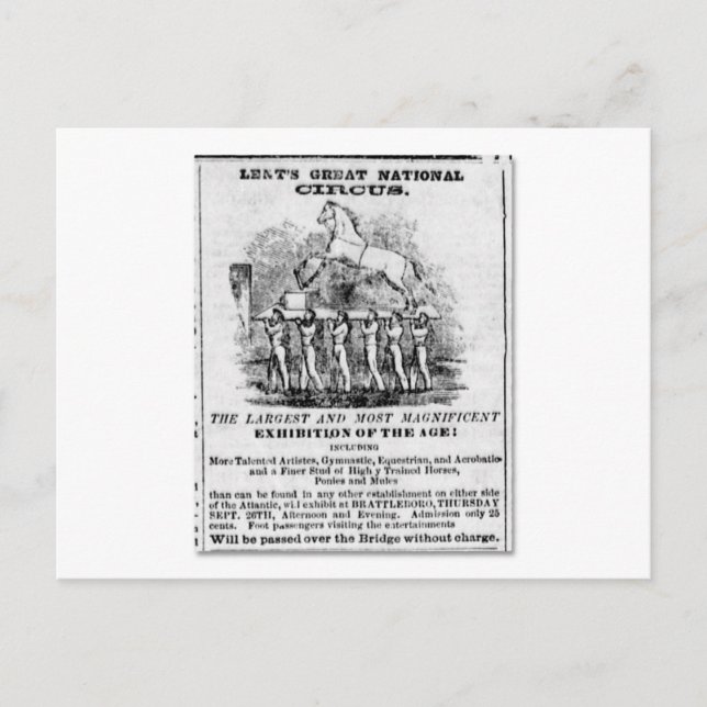 Carte Postale Publicité du grand cirque national de Lent (Devant)